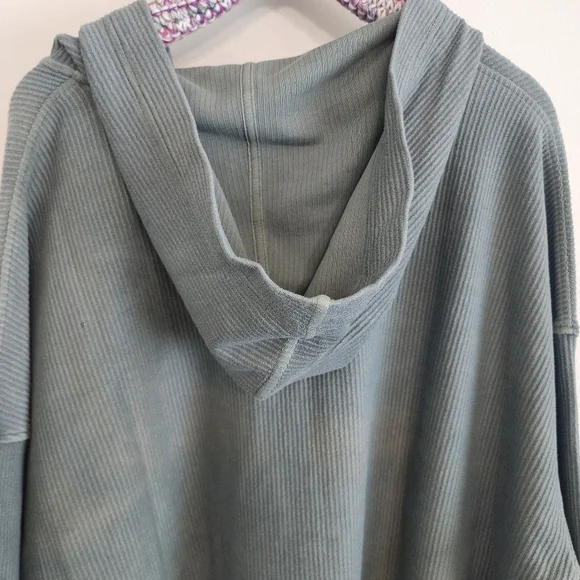 Aerie Oh Snap! Ribbed Henley Hoodie XXL Green Mineral Wash Oversized - Picture 8 of 11